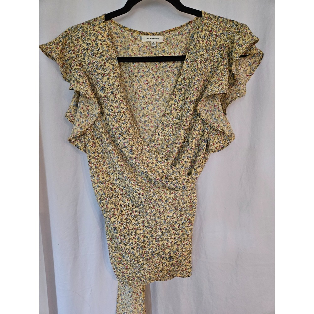 Max Studio Yellow Ruffle Wrap Blouse, Size L‎